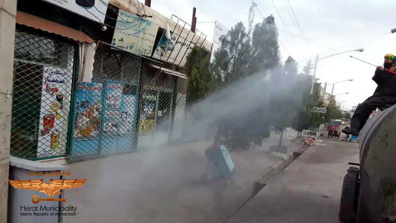 Disinfection of all public and secondary roads in the city from dawn to sunrise by Herat Municipality